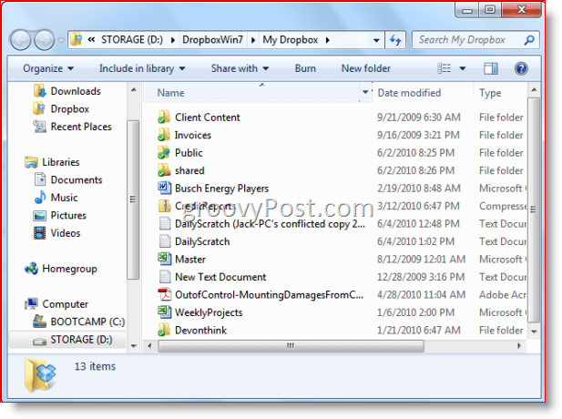 Windows 7 Windows Explorer Dropbox -kansio