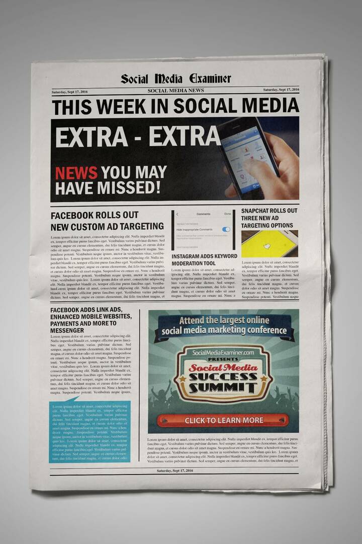 Facebookin mukautetut yleisöt kohdistavat nyt Canvas-mainosten katsojat ja muut sosiaalisen median uutiset 17. syyskuuta 2016.