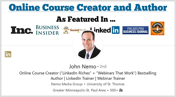 John Nemo käytti LinkedIn-profiiliaan uusien asiakkaiden löytämiseen.