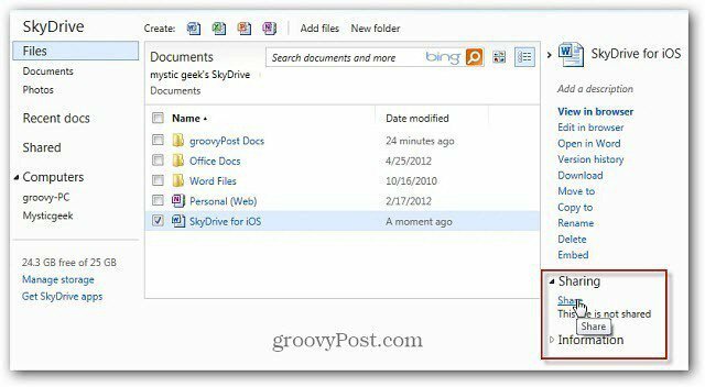 Jaa SkyDrive-tiedostoja lyhennetyllä URL-osoitteella