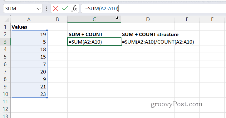 Keskiarvojen laskeminen SUMCOUNT-sovelluksella Excelissä