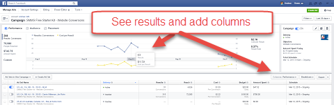 facebook ads manager -kaavion tulokset