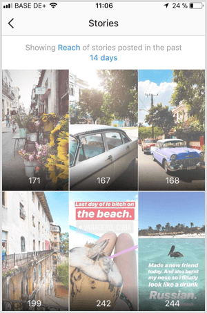 Tarkastele Instagram Stories Reach -tietoja Instagram Analyticsissa.