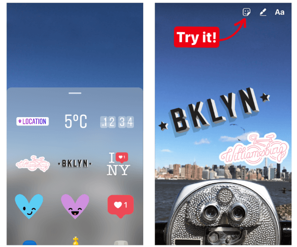 Instagram esitteli varhaisen version geotarroista Instagram-tarinoissa New York Citylle ja Jakartalle. 
