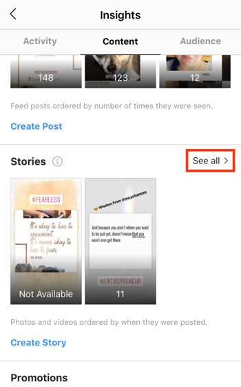 Tarkastele Instagram Stories ROI -tietoja, vaihe 3.