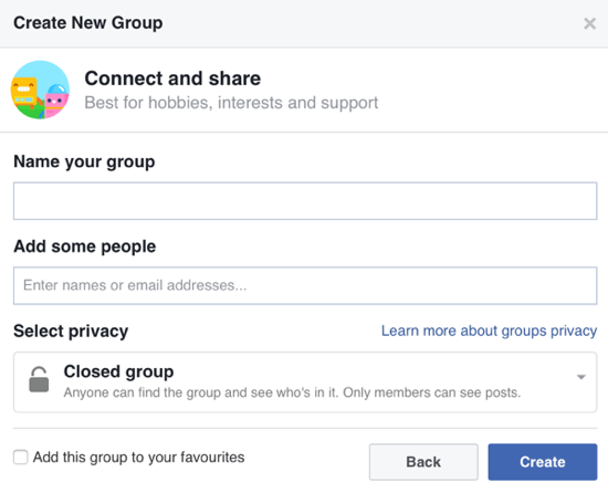 Täytä Facebook-ryhmän tiedot ja lisää jäseniä.