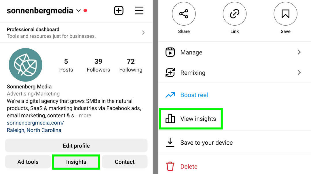 mistä-löytää-instagram-rullat-insights-app-view-insights-sonnenbergmedia-esimerkki-3