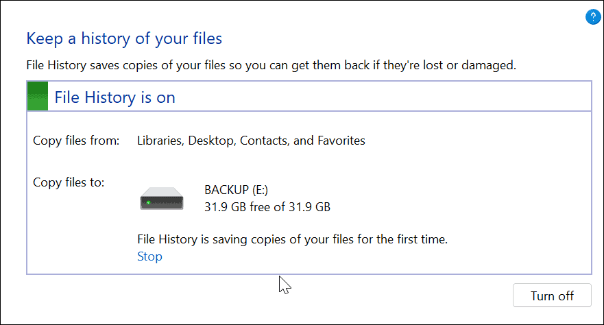 määritä tiedostohistoria Windows 11:ssä