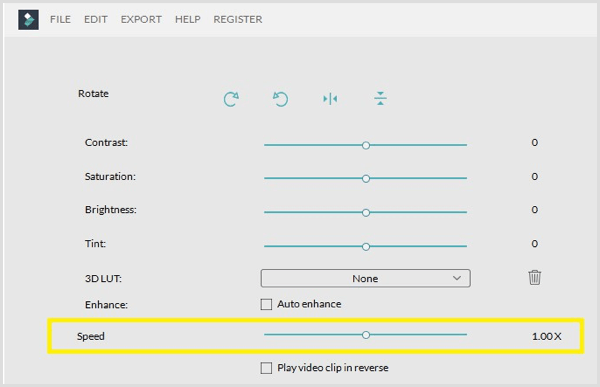Filmora säätää leikkeen nopeutta