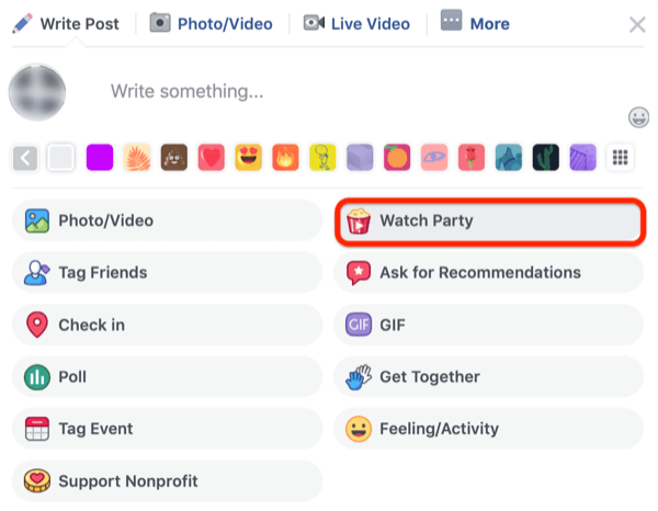 vaihe 1 miten Facebook Watch Party käynnistetään Facebook-ryhmässä