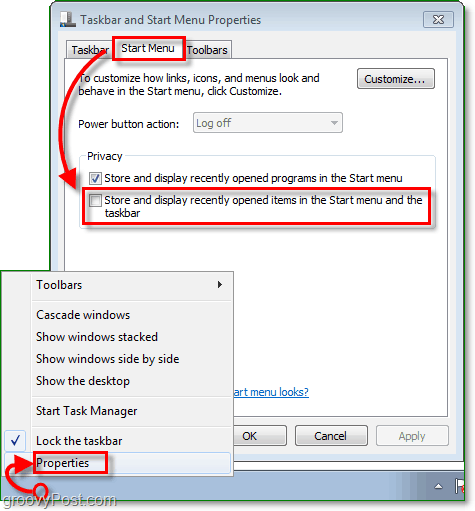 Kuinka poistaa käytöstä ja poistaa Windows 7 -hyppyluettelohistoria