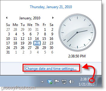 Windows 7 -kuvakaappaus - napsauta kelloa ja muuta asetuksia