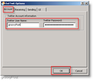 Twitter Outlookin sisällä: Määritä OutTwit