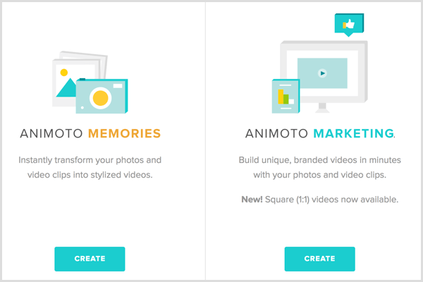Animoto valitse videotyyppi