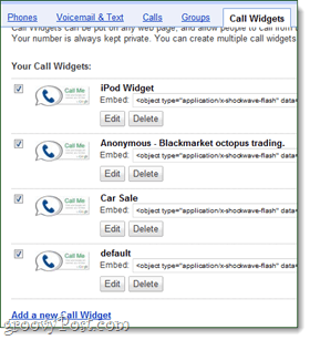 Google Voice -widgetit ja puheluwidgetit