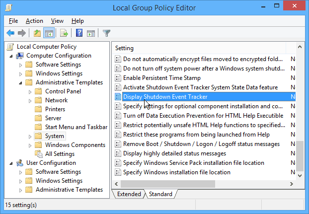 Windows Shutdown Event Tracker tarkkailee järjestelmän uudelleenkäynnistyksiä