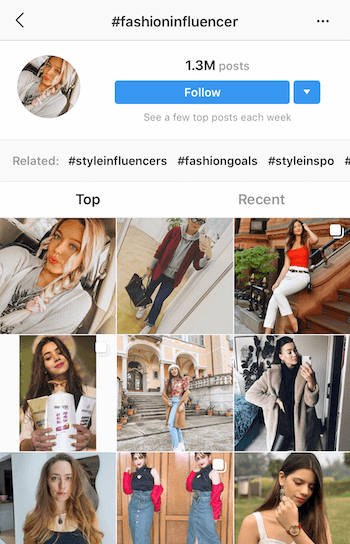 Instagram-hashtag-haku mahdollisten vaikuttajien kanssa