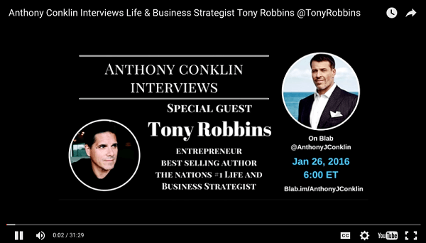 Anthony Conklin haastattelut Tony Robbins Blab ladattu YouTubeen