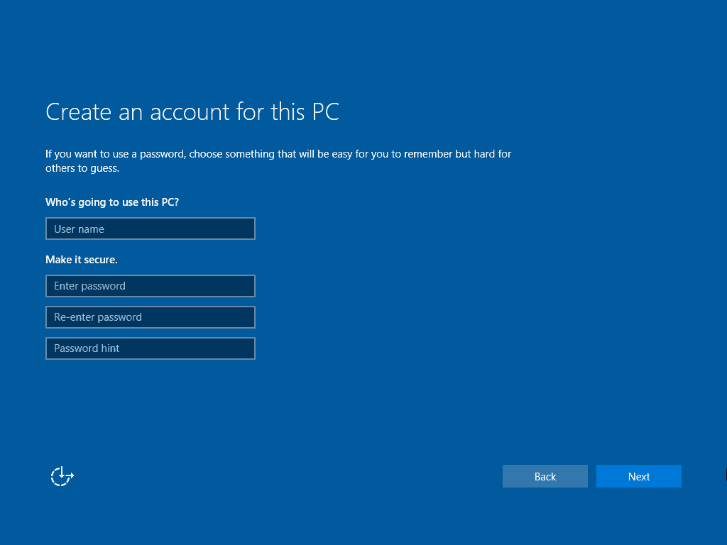 15 Uusi tili -näyttö Windows 10 Clean Install