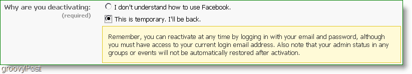 voit aktivoida facebookin uudelleen milloin tahansa, onko tämä todella deaktivointi?