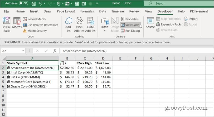 katso vba-koodi excel-muodossa