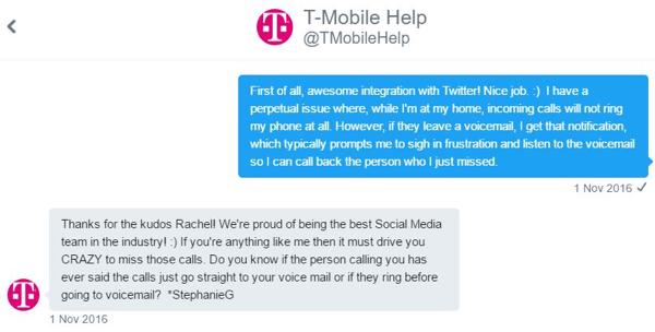 T-Mobile-asiakaspalvelun edustaja pystyi olemaan vuorovaikutuksessa kanssani henkilökohtaisesti ja nolla ongelmassani.