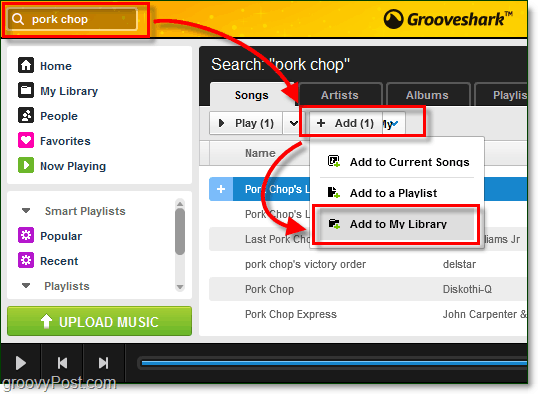 lisää etsityt kappaleet Grooveshark-musiikkikirjastosi