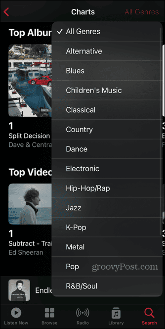 Apple Music lists valitse genre