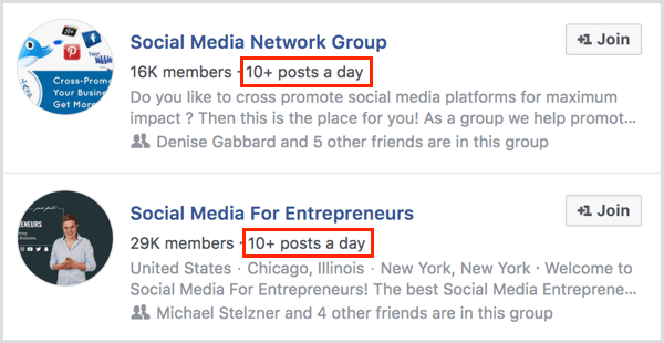 esimerkkejä päivittäisten viestien määrästä Facebook-ryhmässä