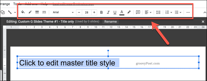 Vaihtoehdot mallin tekstikentän mukauttamiseen Google Slidesissa