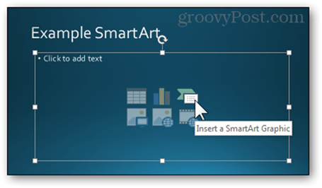 tyhjä tekstikenttämuodossa diatyyli powerpoint 2013 insert smart art smartart grahpic luoda uusi