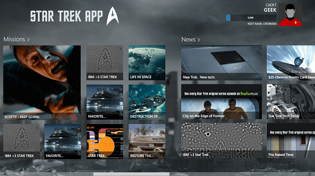 Star Trek -sovellus Windows Store