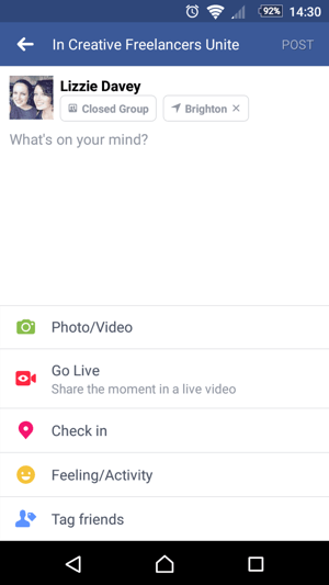 Aloita Facebook Liven käyttö napauttamalla Go Live, kun luot tilaa.
