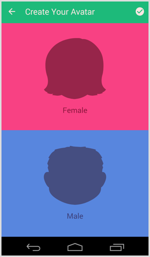 bitmoji valitse avatar ja sukupuoli