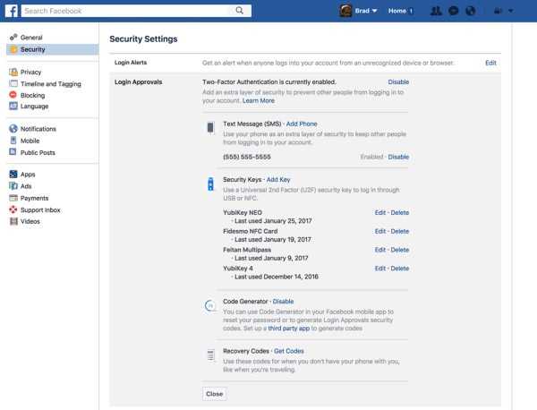 Facebook-käyttäjät voivat nyt rekisteröidä fyysisen suojausavaimen suojaamaan Facebook-tilinsä.