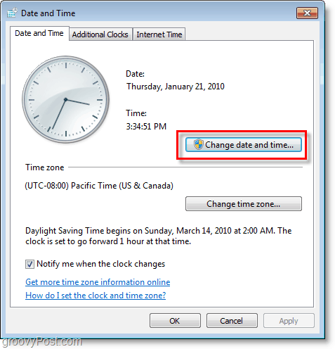 Windows 7 -kuvakaappaus - vaihda päivämäärä ja aika
