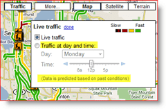 Google Maps Live Traffic päivä- ja aika-asetuksissa