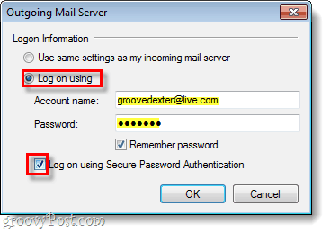 Windows Live Mail lähtevä palvelin