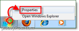 miten avataan Käynnistä-valikon ominaisuudet Windows 7: ssä 