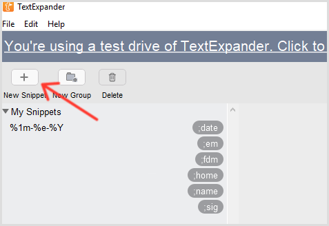 TextExpander-lisäkoodinpätkä