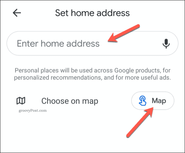 Google Mapsin kotiosoitteen asettaminen mobiililaitteille