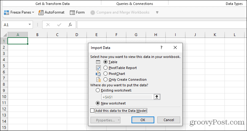 Excel-tuontitietovaihtoehdot