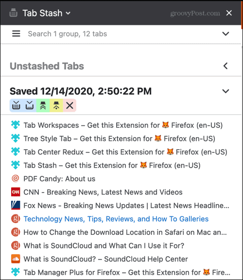 Tab Stash Firefox -laajennus