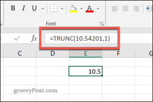 TRUNC-toiminto Excelissä yhden desimaalin tarkkuudella