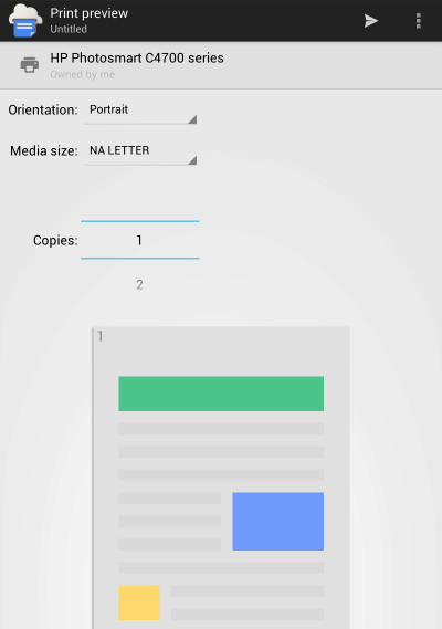 Google Cloud Print -sovelluksen tulosteen esikatselu