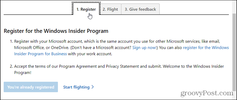 Rekisteröidy Windows Insider -ohjelmaan