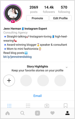 Instagram-tarinan kohokohdat profiilissa
