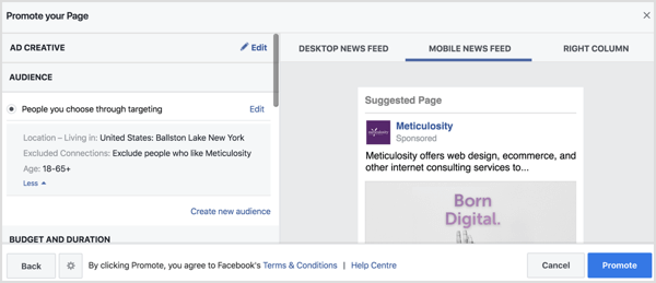 Facebook täyttää yleisöasetukset automaattisesti sijaintisivusi perusteella. 