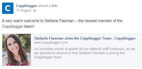 copyblogger facebook -päivitys