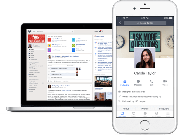 Facebook esittelee ilmaisen version Workplace-sivustosta, sen sosiaalisen verkostoitumisen työkalusta, jolla työntekijät voivat keskustella ja tehdä yhteistyötä.